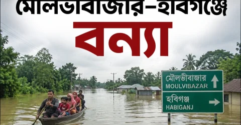 মৌলভীবাজার–হবিগঞ্জে বন্যার পানি কমলেও কাটেনি দুর্ভোগ, পানিবাহিত রোগের শঙ্কা